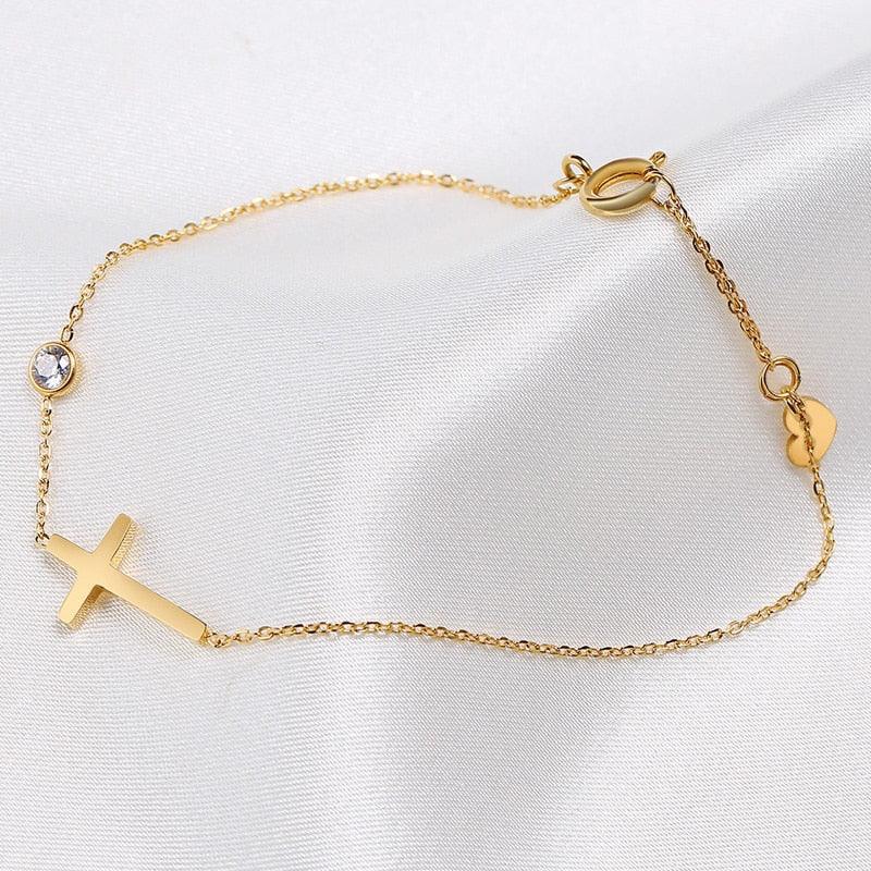 Ultra Thin Chain Link Cross Stainless Steel Women's Adjustable Link Stacked Layered Chain Christian Bracelets - The Jewellery Supermarket