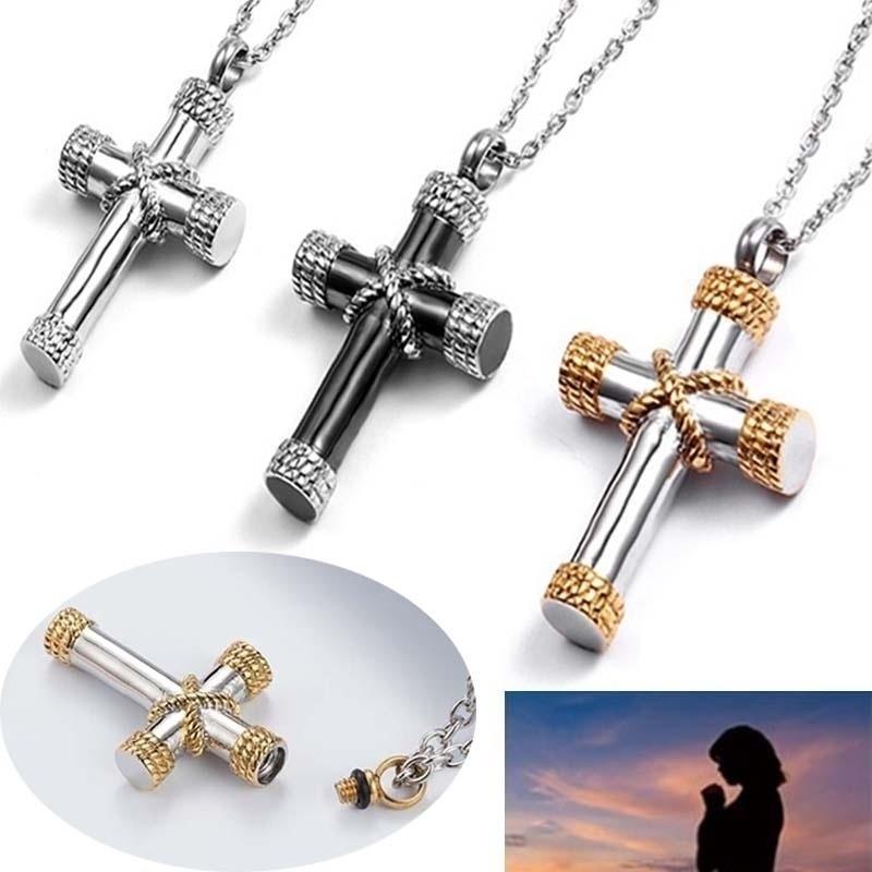 High Quality Metal Funeral Cremation Cross Pendant Urn Necklace for Ashes - Memorial Jewellery - The Jewellery Supermarket