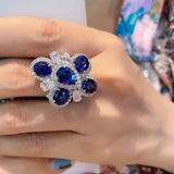 VINTAGE FASHION RINGS Luxury Sea Blue Geometric Floral AAA+ Cubic Zirconia Ring - The Jewellery Supermarket