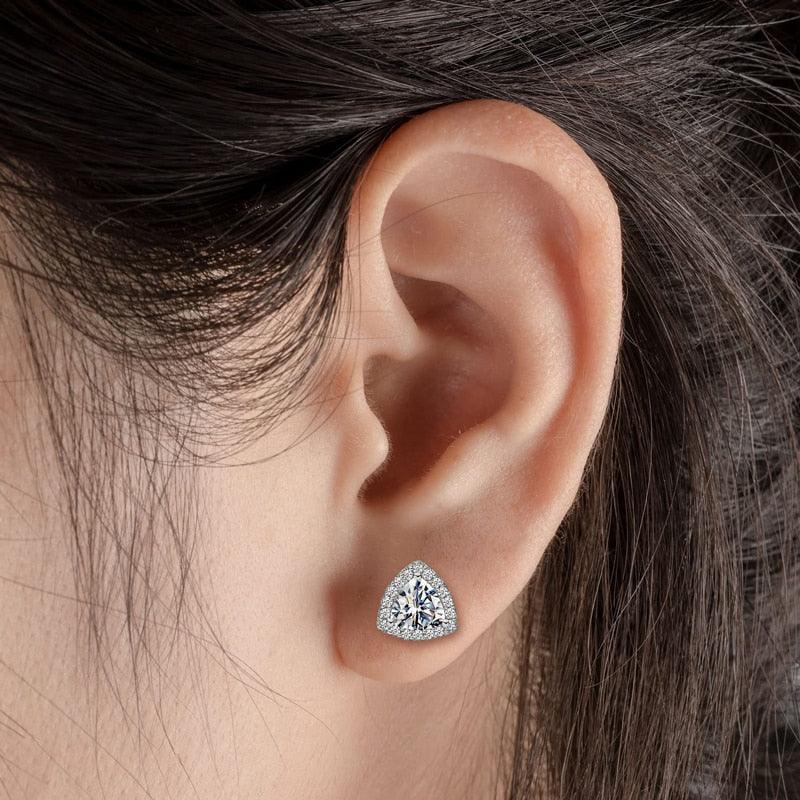 Superb Luxury Charm Jewelry for Women 1.0cttw Trillion Cut Moissanite Halo Stud Earrings - The Jewellery Supermarket