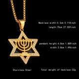 NEW Israel Menorah Happy Hanukkah Golden Stainless Steel Star Of David Pendant - The Jewellery Supermarket