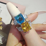 Excellent New Arrival Luxury Blue Yellow Color Rectangle AAA+ CZ Diamonds Fashion Rings - The Jewellery Supermarket