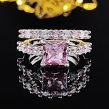 Adorable Luxury Pink AAA+ Cubic Zirconia Princess Cut Ring Set