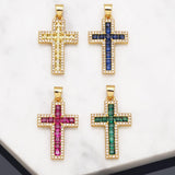 Popular Multiple Color Christian Cross Pendant for Necklace - Gold Colour AAA CZ Crystals Crucifix Jewellery