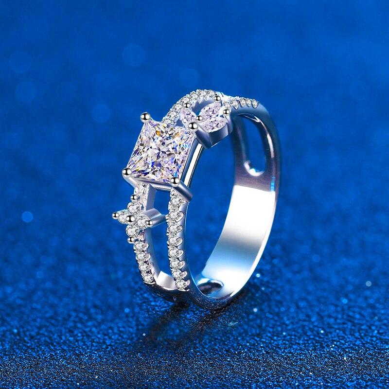 Floral Vine Design Princess Cut High Quality Moissanite Diamonds Platinum Plated Rings - Luxury Ring - The Jewellery Supermarket