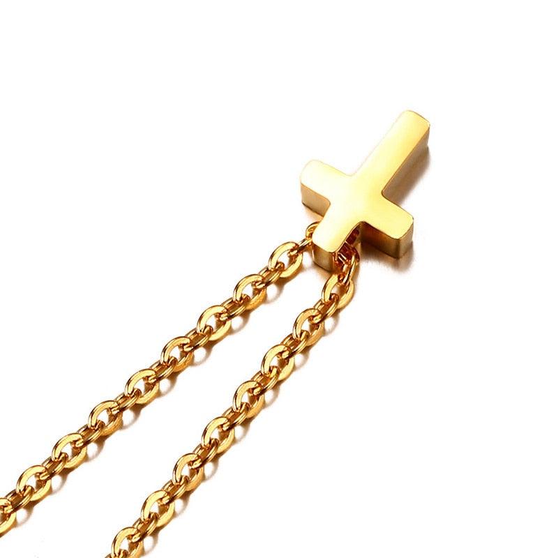 Stainless Steel Dainty Minimalist Cross Charming Sideway Cross Choker Necklace Pendant - Christian Jewellery - The Jewellery Supermarket