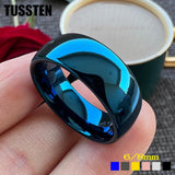 New Arrival Black Blue Domed Polished Finish Tungsten Carbide  Men Women Wedding 6MM/8MM Rings