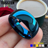 New Arrival Black Blue Domed Polished Finish Tungsten Carbide  Men Women Wedding 6MM/8MM Rings - The Jewellery Supermarket