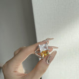 New Luxury Resizable Oversized White Yellow Square AAA+ Quality CZ Diamonds High End Ring - The Jewellery Supermarket