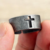 Simple Vintage Hollow Cross Stainless Steel Open Finger Christian Ring - Religious Fashion Jewellery 