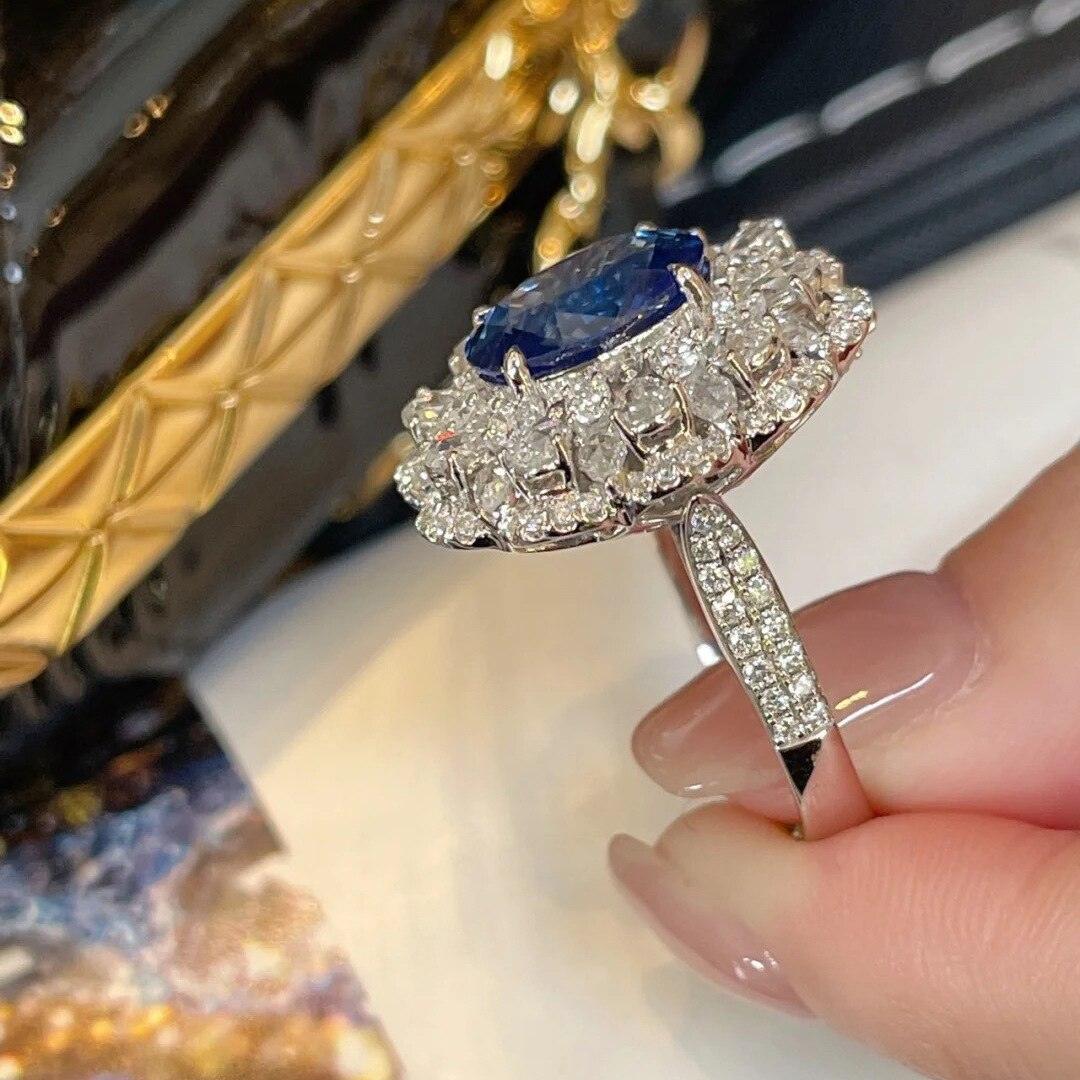 New Luxury Fashion Oversized Floral Blue White AAA+ Quality Zirconia Diamonds Ring - The Jewellery Supermarket
