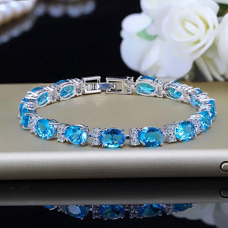 LOVELY Brilliant Light Blue AAA+ Cubic Zirconia Simulated Diamonds Fashion Tennis Bracelets - The Jewellery Supermarket