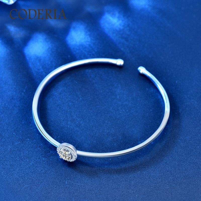 NEW ARRIVAL - Terrific Moissanite 0.5CT Diamond Platinum Plated Silver Round Solid Luxury Bangle - The Jewellery Supermarket