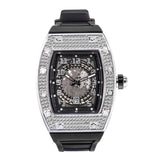 NEW Popular Iced Out Big Case With Simulated Diamonds Silicone Strap Sport Waterproof Calendar Large Watch