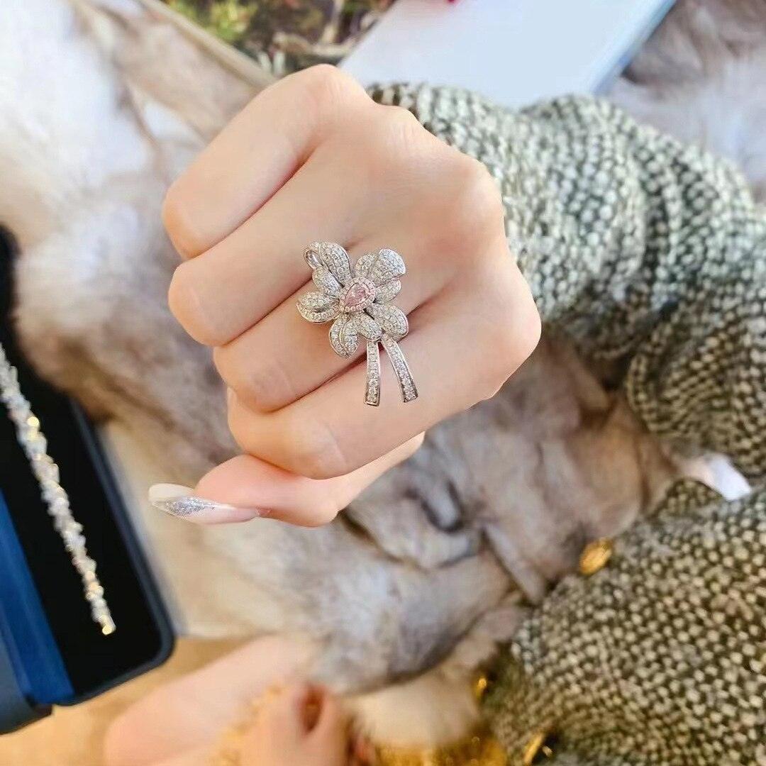 VINTAGE FASHION RING Pink AAA+ Zircon Bow Floral Wedding Luxury and Noble Jewelry Rings - The Jewellery Supermarket