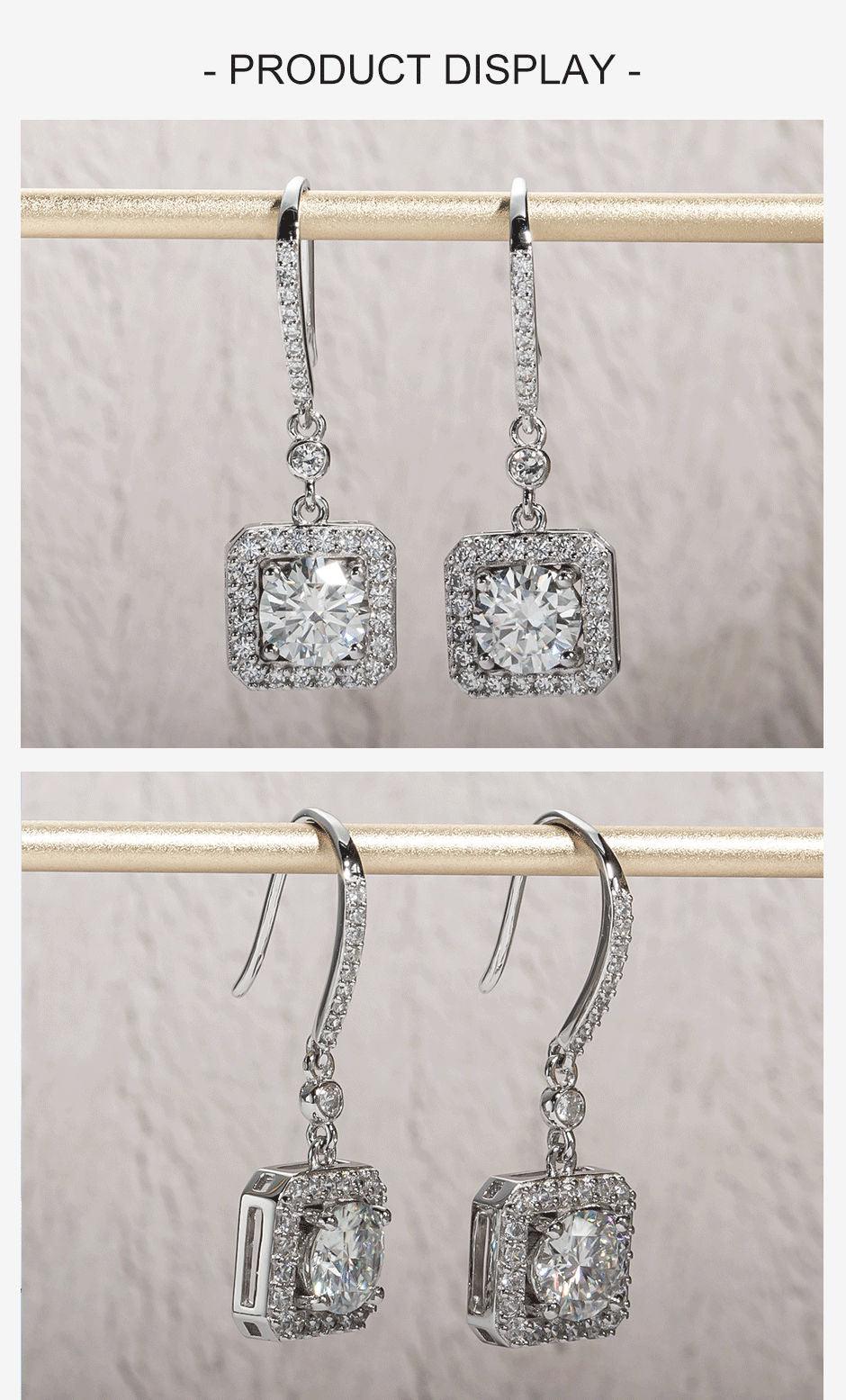 Fine 1 Carat Cushion D Color ♥︎ High Quality Moissanite Diamonds ♥︎ Drop Hook Earrings - Fine Jewellery - The Jewellery Supermarket