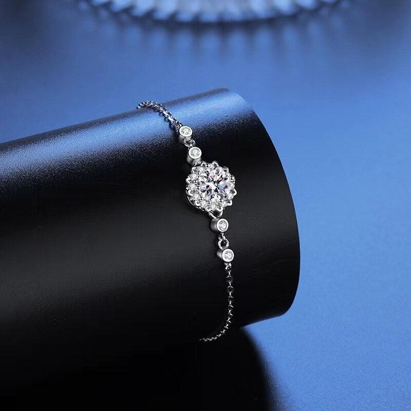 Delicate 1ct D Color VVS 14K WGP High Quality Moissanite Diamonds Flower Design Charm Fine Bracelets - The Jewellery Supermarket