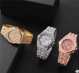 Luxury Iced Out Simulated Diamonds Gold Colour Stainless Steel Quartz Men Women Noble Watches - The Jewellery Supermarket