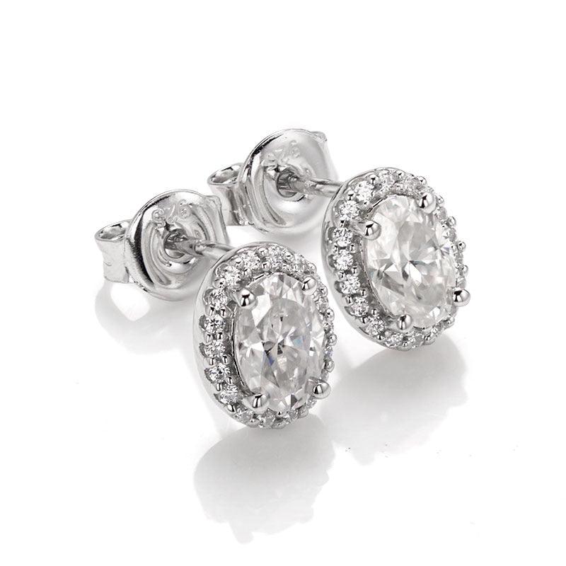 Amazing Halo Oval Cut ♥︎ High Quality Moissanite Diamond ♥︎ 0.5ct D-E Color Stud Earrings - The Jewellery Supermarket