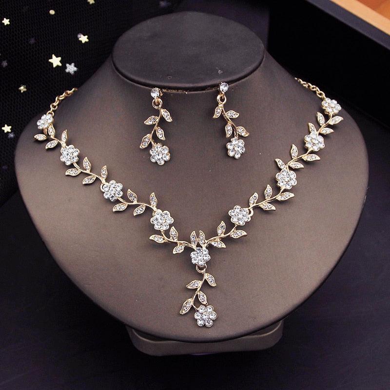 New Luxury Fashion Flower Choker Necklace Earrings Necklace Sets - Rhinestone Jewellery Sets for Women - The Jewellery Supermarket