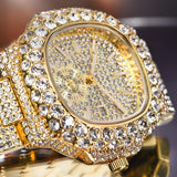 Outstanding Simulated Diamonds Iced Out Hip Hop Stylish Quartz Double Dial Heavy Gold Colour Watch For Men - The Jewellery Supermarket
