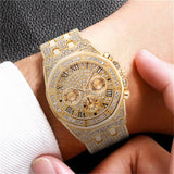 Luxury Iced Out Simulated Diamonds Gold Colour Stainless Steel Quartz Men Women Noble Watches - The Jewellery Supermarket