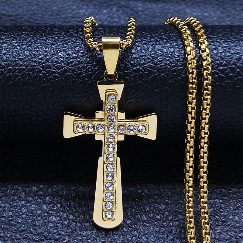 Attractive Catholicism Jesus Cross Chain Necklace - Gold Color Stainless Steel Religious Pendant Necklaces - The Jewellery Supermarket