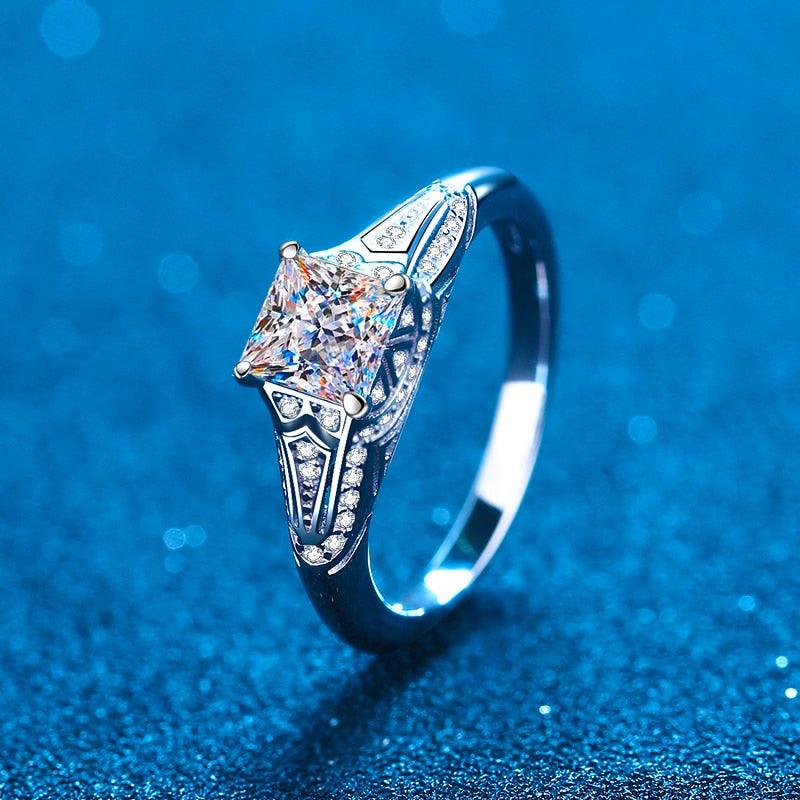 Marvelous 2CT Princess Cut High Quality Moissanite Diamonds with Accents Solitaire Luxury Ring - The Jewellery Supermarket