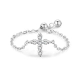 Sparkling AAA+ Zircon Trendy Personality Cross Adjustable Chain Rings - Fine Christian Jewellery - The Jewellery Supermarket