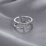 Elegant Silver Color Double Cross Flashing AAA Zircon Crytals Open Rings for Women - Christian Fashion Jewellery - The Jewellery Supermarket