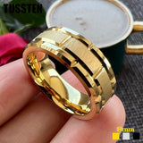 New Arrival 8mm Brick Pattern Brushed Mens Tungsten Carbide Ring - Popular Wedding Jewellery - The Jewellery Supermarket