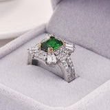 NEW - Luxury AAA+ Cubic Zirconia Green Color Princess Designer Ring - The Jewellery Supermarket