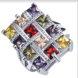 NEW VINTAGE RINGS Square Multi Colour Crystal Geometric Big Rings - The Jewellery Supermarket