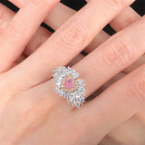 NEW VINTAGE RINGS Love Ring Inlaid with Heart-shaped Pink Diamond Zircon - The Jewellery Supermarket