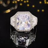 QUALITY RINGS - New Luxury Rectangle AAA+ Cubic Zirconia Diamonds Designer Ring - The Jewellery Supermarket