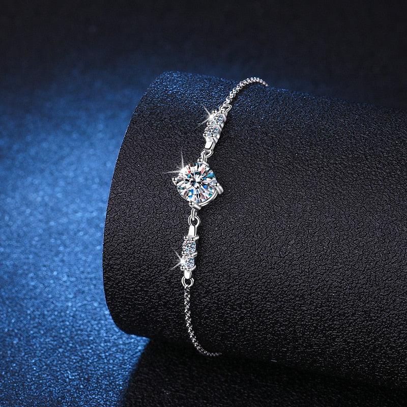 1CT Round Cut VVS High Quality Moissanite Diamonds Platinum Plated Charm 4 Prong Bracelet - Fine Jewellery - The Jewellery Supermarket