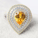 NEW Luxury Yellow Pear Cut silver color Designer AAA+ Quality CZ Diamonds Fashion Ring - The Jewellery Supermarket