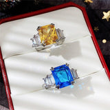 Excellent New Arrival Luxury Blue Yellow Color Rectangle AAA+ CZ Diamonds Fashion Rings - The Jewellery Supermarket