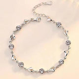 925 Sterling Silver Zircon Love Heart Shaped Charm Bracelets with Crystals For Women -  Cute Fashion Jewellery