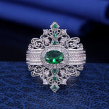 QUALITY RINGS Designer Luxury Green Round Retro Court Style AAA+ CZ Diamonds Ring - The Jewellery Supermarket