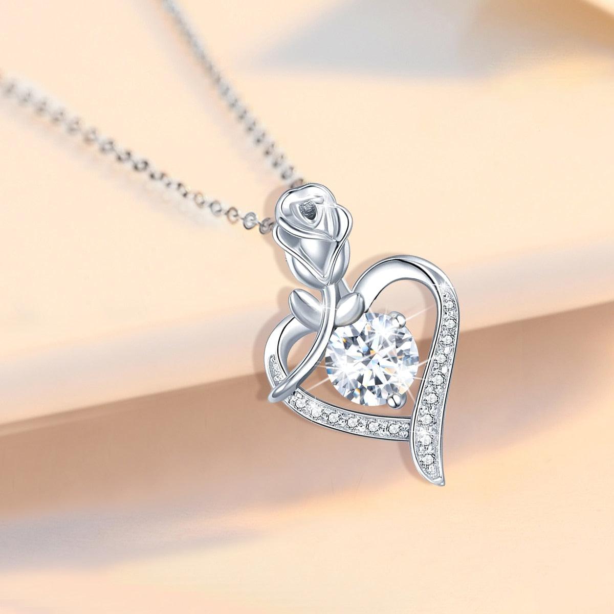Charming Rose Flower Heart Shaped 1ct 6.5mm High Quality Moissanite Diamonds Necklace - Luxury Jewellery - The Jewellery Supermarket
