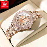 Top Brand Luxury Bling Fashion Simulated Diamonds Stainless steel Strap Rose Gold Colour Quartz Ladies Watch - The Jewellery Supermarket