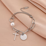 Fashion 316L Stainless Steel Gold Color Multilayer Cross Charm Bracelets For Women - Christian Jewellery