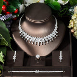 NEW Dazzling Leaf Shape Dangle Drop 4 Piece AAA+ Cubic Zirconia Diamonds Jewelry Set - The Jewellery Supermarket