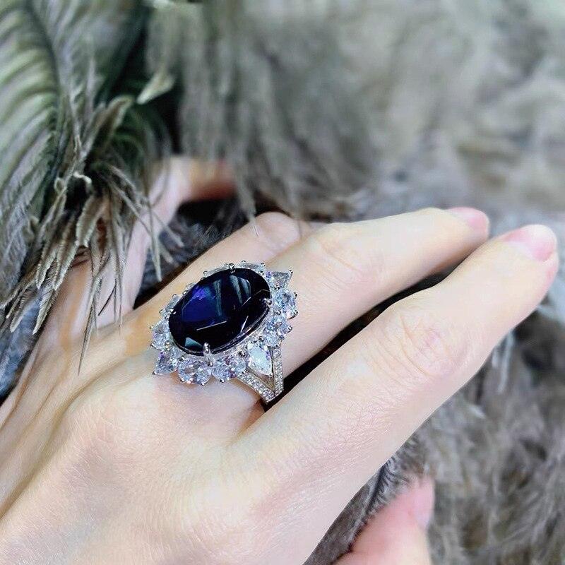 NEW Adjustable Fashion Dark Blue Oval Floral AAA+ Quality CZ Diamonds Shiny Luxury Ring - The Jewellery Supermarket