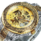 Top Brand Luxury Vintage Style Royal Crystal Gold Skeleton Engraved Watch - The Jewellery Supermarket