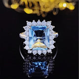 New Arrival Luxury Blue Color Rectangle Cut AAA+ Quality CZ Diamonds Engagement Ring - The Jewellery Supermarket