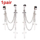 Integrated Clip Cross Tassel Earrings - Metal Chain Unisex Metal Chain Unisex Earrings - The Jewellery Supermarket