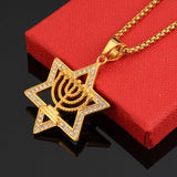 NEW Israel Menorah Happy Hanukkah Golden Stainless Steel Star Of David Pendant - The Jewellery Supermarket