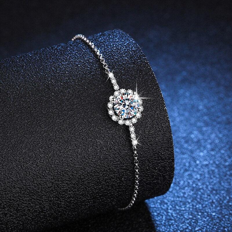 Elegant Round Cut 1CT D Color VVS Moissanite Diamond Daisy Flower Platinum Plated Bracelet - Fine Jewellery - The Jewellery Supermarket
